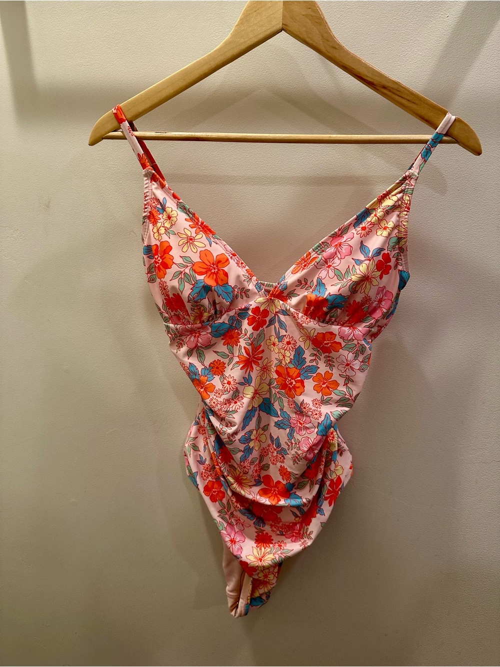 Cupshe Pink Floral one piece with Red & Blue Blooms